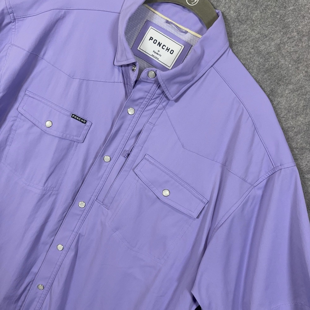 Poncho Pearl Snap Shirt Mens M Purple Reg Fit Performance Western